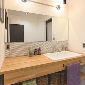防湿ミラー／お風呂の鏡・浴室鏡 - 使用事例：洗面所の鏡に①