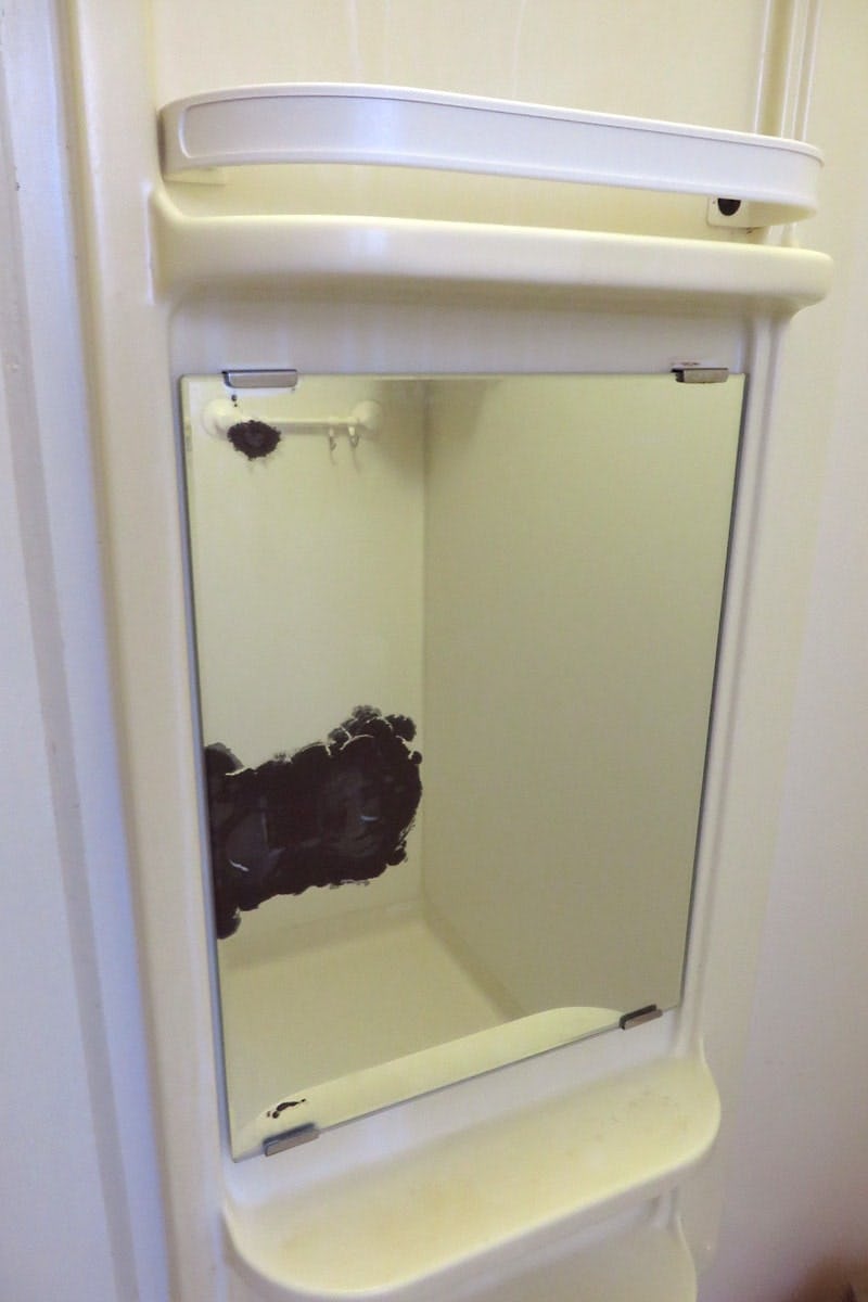 黒サビの腐食が激しい縦長の浴室鏡を防湿ミラーHGに交換／Y様 - 交換前