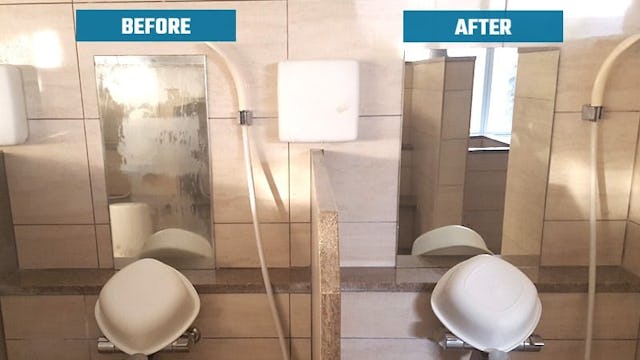 入浴施設の浴室用鏡の交換に「防湿ミラーHG」を使用した事例