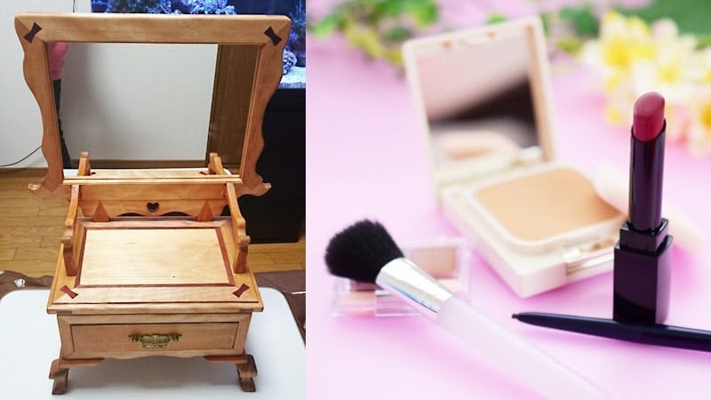 メイクも楽しく！自作のドレッサーに規格サイズの「普通ミラー」を使用した事例(広島県 Y様)