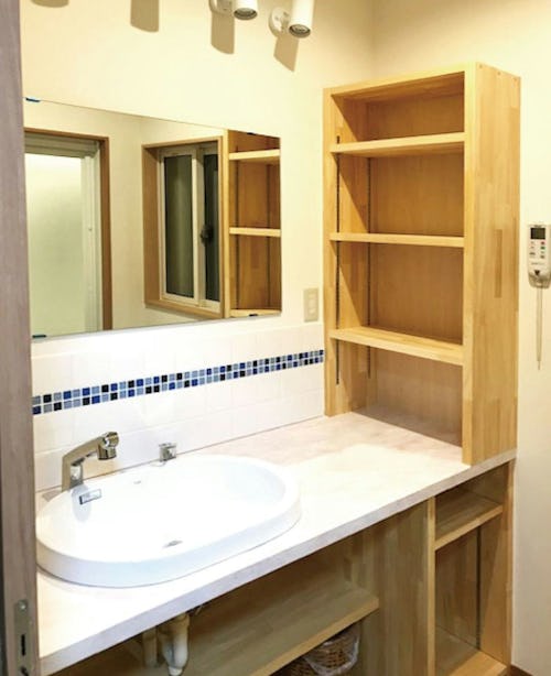 洗面台の横長鏡に規格サイズをご注文／N様