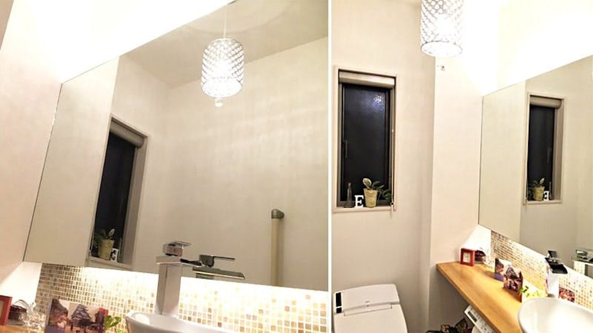 お客様事例 : トイレ壁面に「ガラスミラー(5ミリ)」を設置したI様の事例