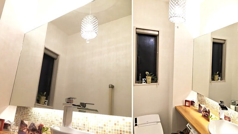 トイレ壁面に「ガラスミラー(5mm)」を設置したI様の事例