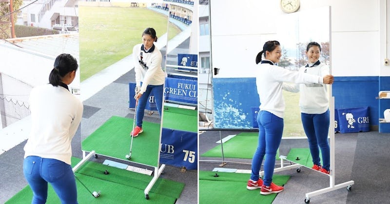 ゴルフ部のスイング練習にオススメ！「移動式スポーツミラー」