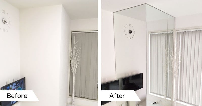 お部屋を広く見せたい！リビングに大きな「ガラスミラー」を設置された事例(東京都)