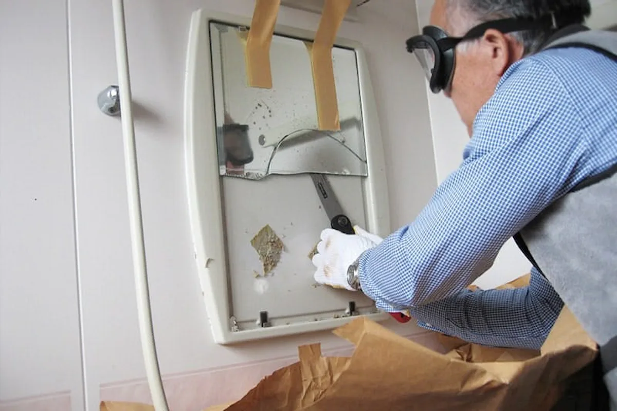 フレームにツメ金具がある浴室鏡を防湿ミラーHGに交換／I様 - 交換中(2)