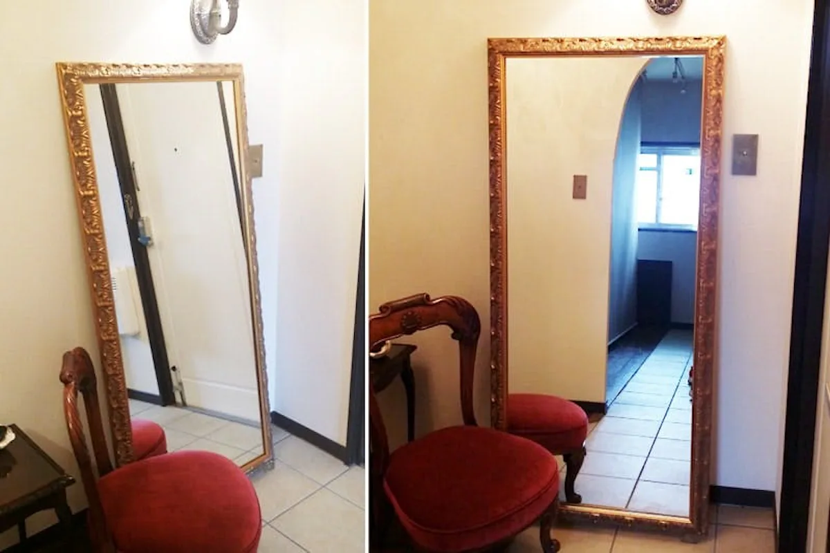 玄関の姿見に使用したアンティークミラー