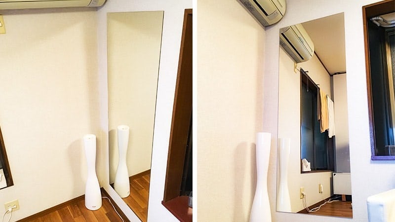 賃貸アパートの全身鏡／壁に接着剤で貼る姿見の注文事例