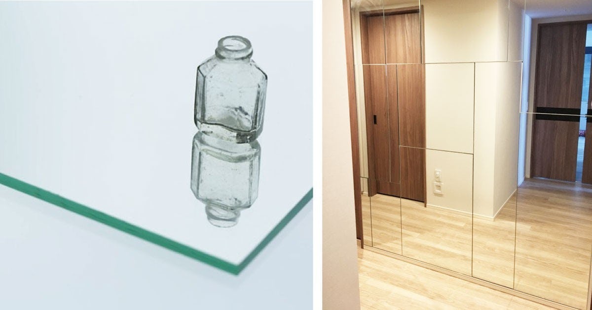 お客様事例 : 自宅の壁に「ガラスミラー」を使用して連続貼りの壁面装飾を施した事例(神奈川県A様)