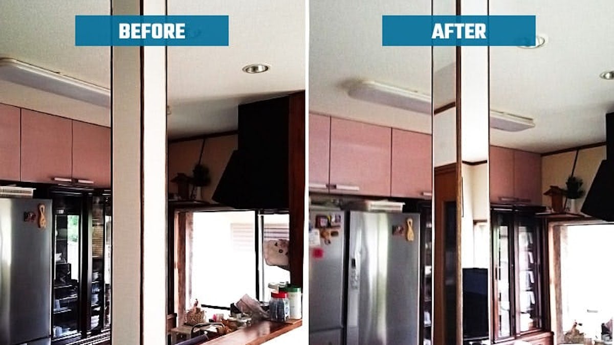 お客様事例 : 柱に「アクリルミラー(3ミリ)」を設置したJ様の事例