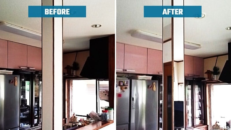 アクリルミラーのお客様事例／自宅リビングの柱に設置