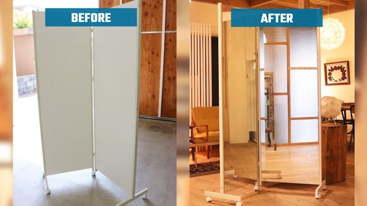 折りたたみパーテーションに鏡を貼り付け「姿見」にした事例(福井県福井市 O様)