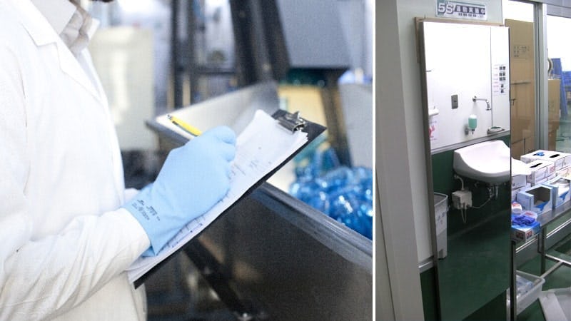 食品工場の前室の鏡として「フィルムミラー」を設置した事例(北海道白糠郡 M工場様)