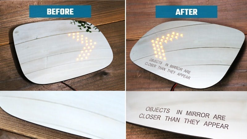 自動車の「ボルボ V40」のサイドミラーに「エッチング加工」を施した事例