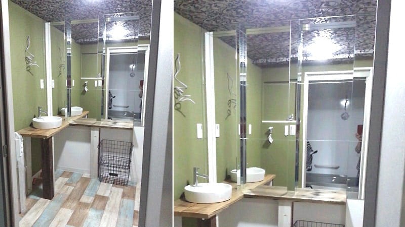 大きな鏡で開放的に！脱衣場の壁面に鏡を設置した事例(大阪府大阪市 N様)