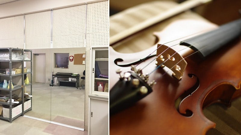 学校の弦楽練習室に「壁ミラー つっぱりタイプ」を設置した事例(兵庫県神戸市 M高校)