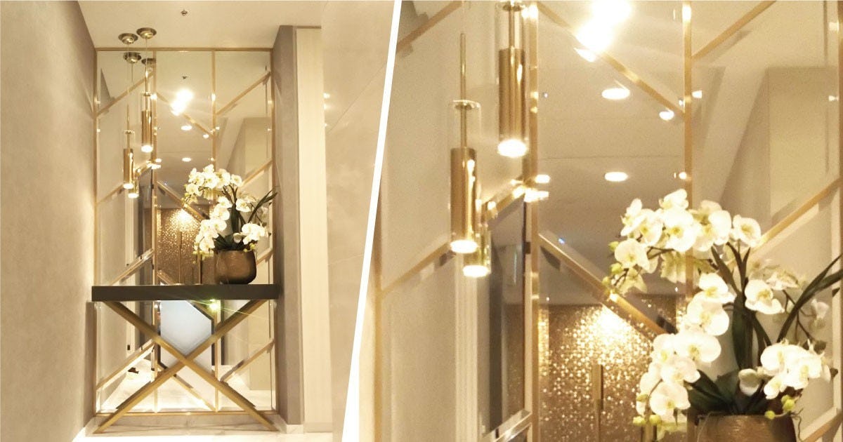 お客様事例 : ゴージャスなモデルルームに「ガラスミラー」「フロストミラー」を組み合わせて装飾した事例(東京都T様)