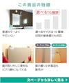 「防湿ミラー(INAX防錆鏡と同サイズ品)」の特徴 - 防錆効果／規格サイズは9種類／取り外しに便利なピアノ線付き／曇り止めも販売中