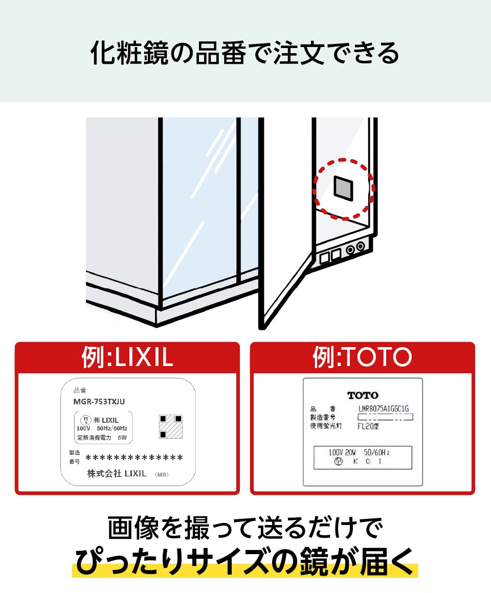 洗面台鏡の交換用ミラーの販売／自分で取付け可能｜鏡の販売.com