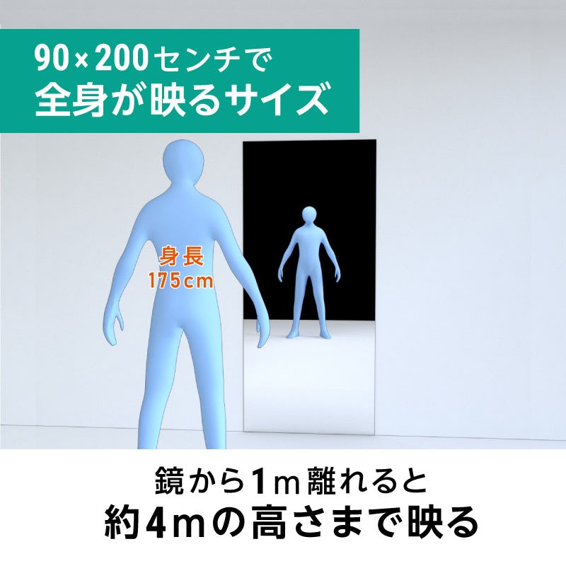 壁ミラーつっぱりタイプ ブラック ビジネスタイプ 幅90×高さ200センチ