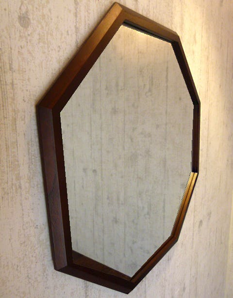 大人気新品 英国アンティーク木製オクタゴンフレームミラー/壁掛け鏡 ...