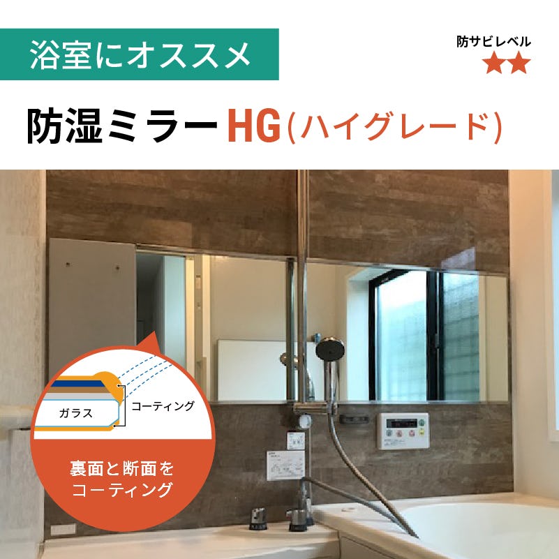 防湿ミラーHG(No.35) 幅33×高さ81センチ×厚み5ミリ｜鏡の販売.com