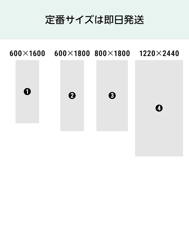 アルミミラーの規格サイズ12種類のうち大型サイズ4種類のイメージ