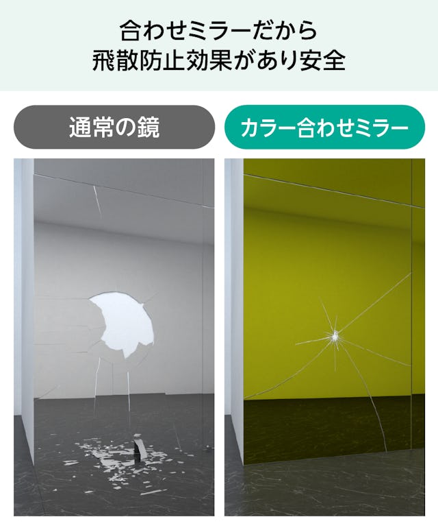 カラー合わせミラー - 合わせミラーだから飛散防止効果があり安全