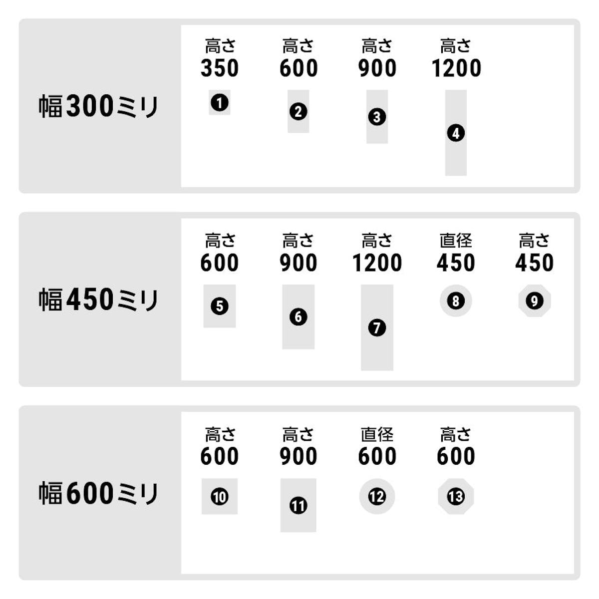 壁掛けミラー(部材セット) - 全13タイプの規格・定番サイズ