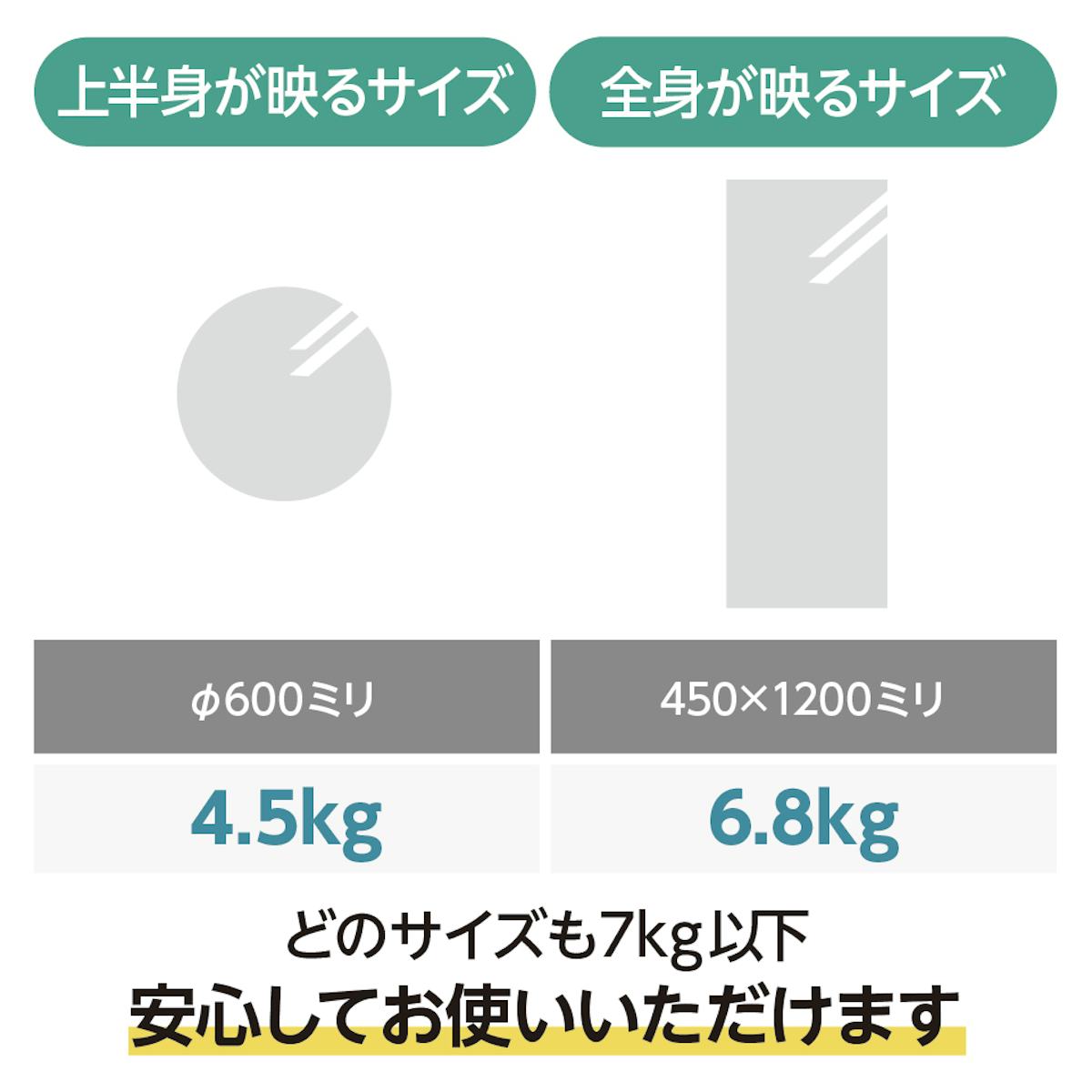 付属のアタッチメントで、7キロの鏡まで壁掛けできるウォールミラー