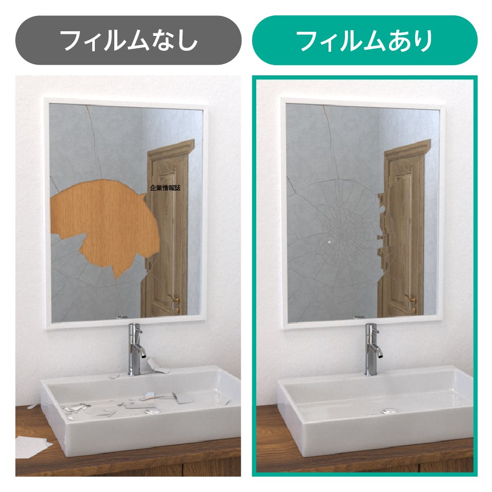 防湿ミラー／お風呂の鏡・浴室鏡 - 割れた時にけがをしないか心配な方は飛散防止フィルム