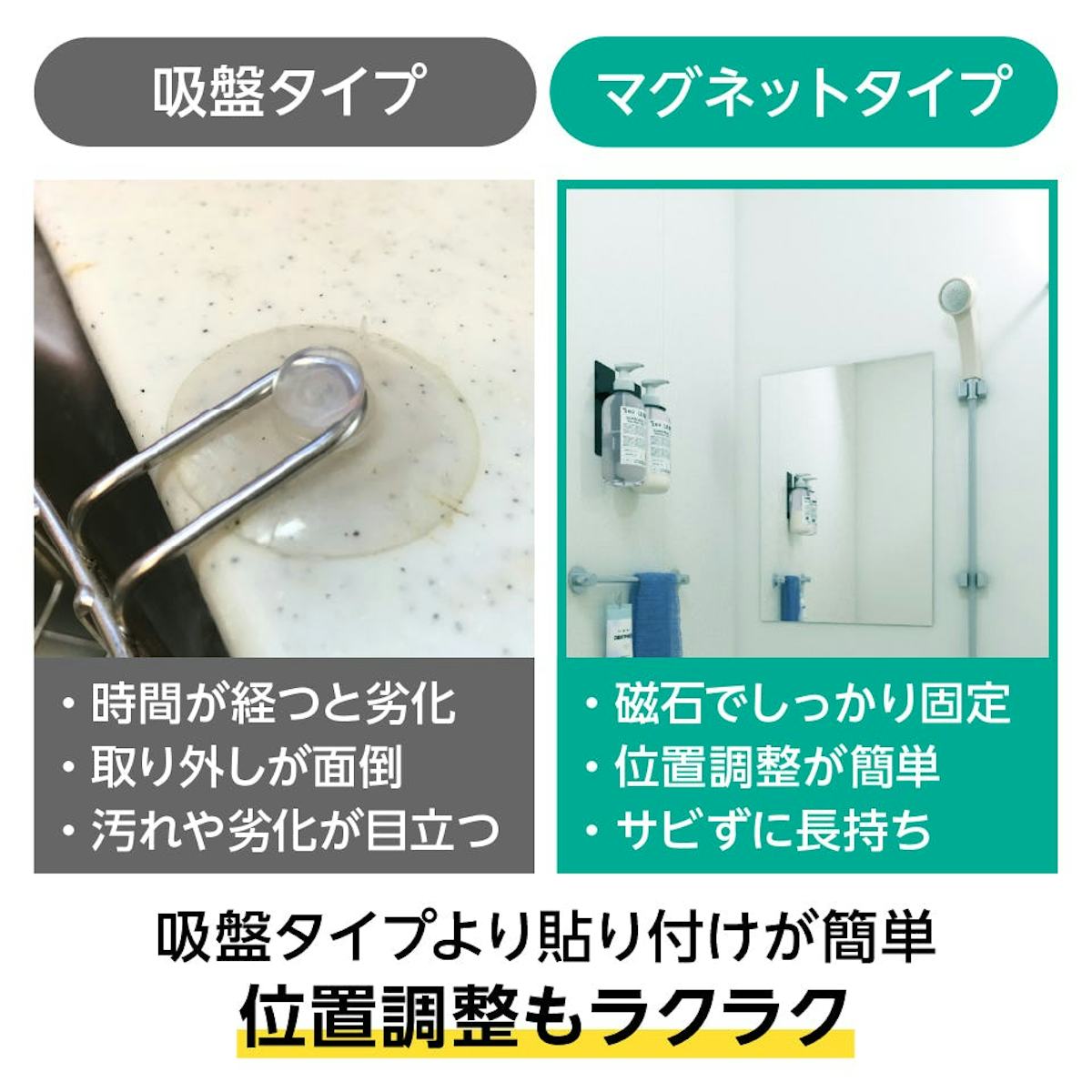ユニットバス用 割れないマグネットミラー - 吸盤タイプより高い保持力