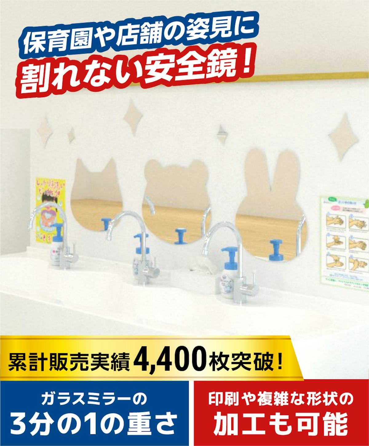 アクリルミラー／割れにくく安全／普通ミラーの1/3の軽さ
