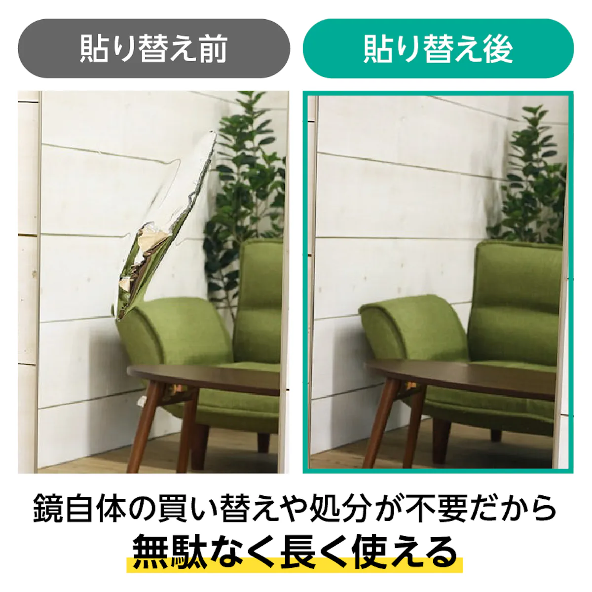 フィルムミラー(リフェクスミラー)はフィルムが破れても貼り換えが可能