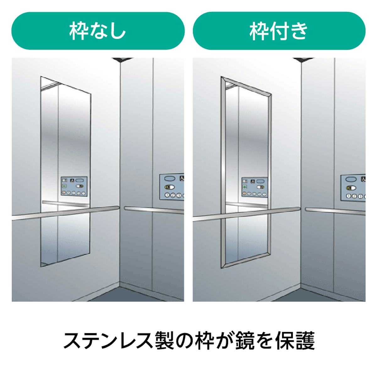 当社のエレベーター用鏡は、枠を付けることも可能