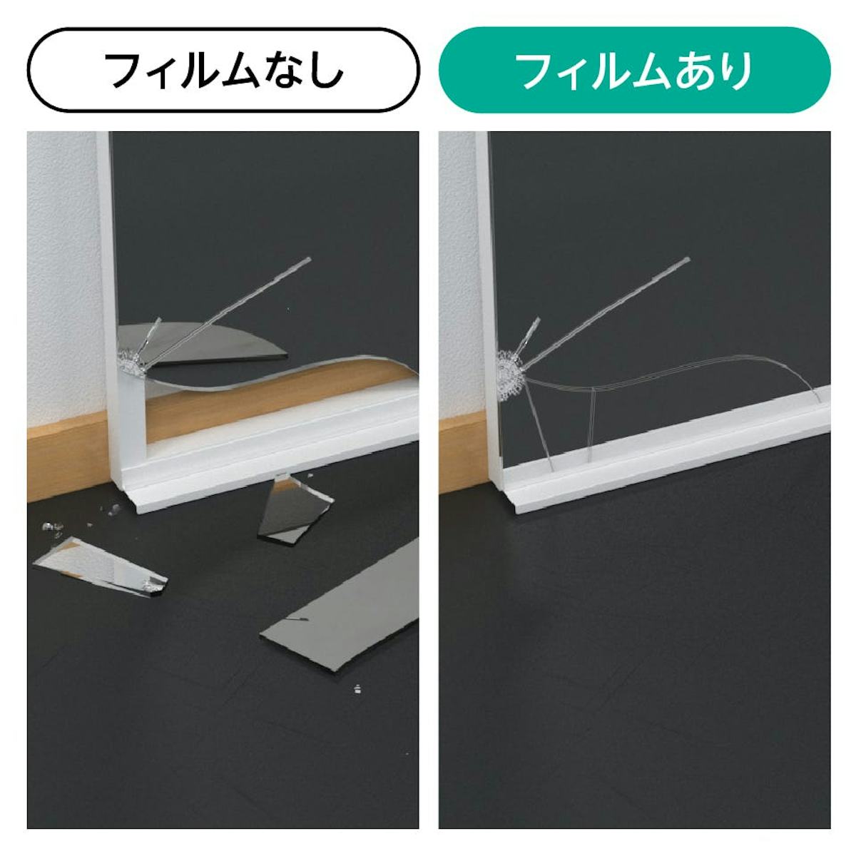 ダンス用 つっぱりミラー - 飛散防止フィルムで万が一割れた時の破片の飛散を防止